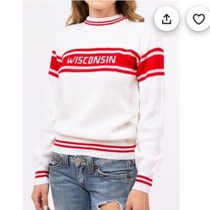 Wisconsin Vintage Wool Crewneck Sweater - Red and White